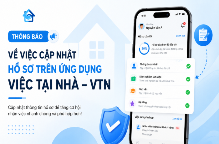 Về việc cập nhật hồ sơ trên ứng dụng Việc Tại Nhà (VTN)