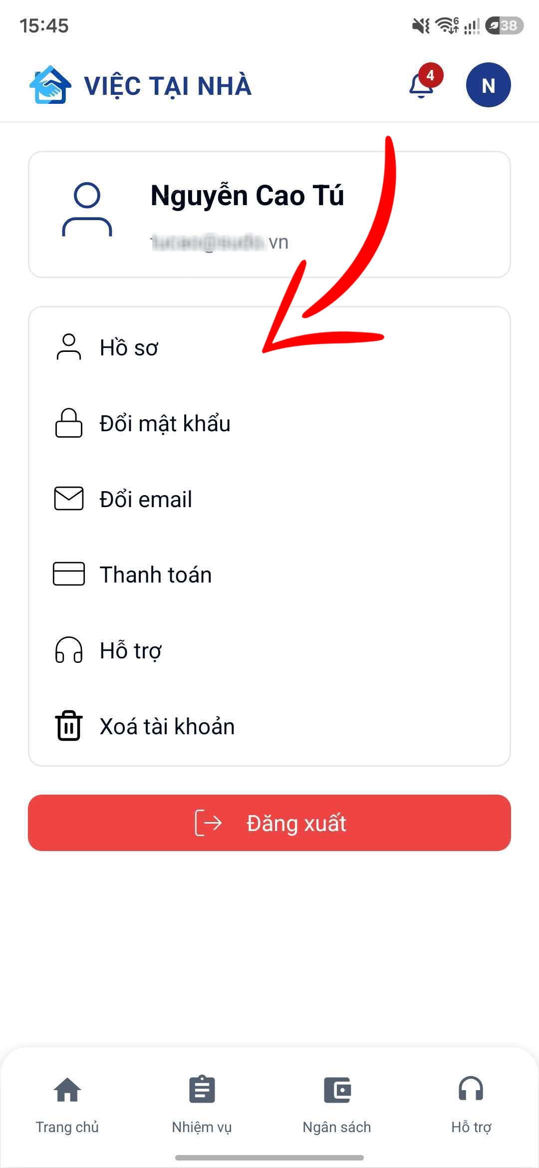 Chọn mục Hồ Sơ